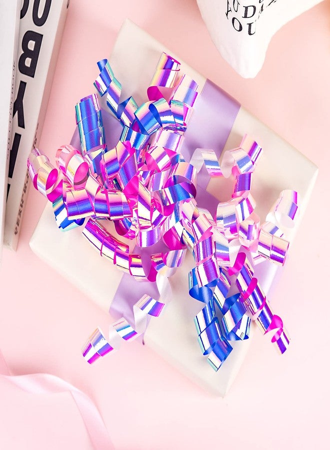 LeZakaa 6 Self-Adhesive Curly Bows - Metallic Gift Bows in Assorted Holographic Colors, Purple and Pink, Perfect for Birthday, Holiday, Wedding, Party Favors Decorations - Image 4
